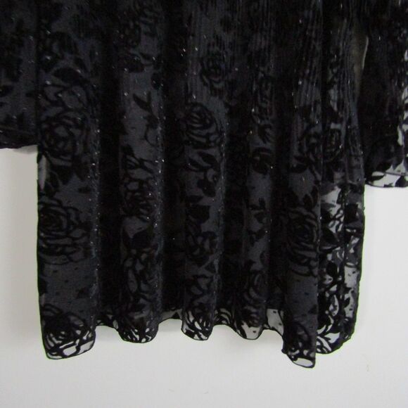 Women's Top L Black Burnout Velvet Roses Witchy Pleated Gothic Whimsygoth Sheer - Picture 8 of 14
